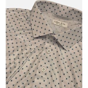 NWOT Collars & Co Men’s Large Dress Collar Polo Shirt — White Pebble Pattern
